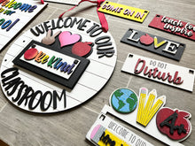 Load image into Gallery viewer, School classroom Interchangeable Door Hanger File SVG, Glowforge Teacher Gift, LuckyHeartDesignsCo