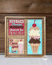 Load image into Gallery viewer, Vintage Ice Cream Interchangeable Leaning Sign File SVG, Tiered Tray Glowforge, LuckyHeartDesignsCo