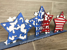 Load image into Gallery viewer, Standing Star Trio Fourth Of July File SVG, Glowforge, LuckyHeartDesignsCo