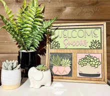 Load image into Gallery viewer, Succulent Plant Interchangeable Leaning Sign File SVG, Tiered Tray Glowforge, LuckyHeartDesignsCo