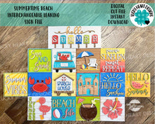 Load image into Gallery viewer, Summertime Beach Interchangeable Leaning Sign File SVG, Tiered Tray Glowforge, LuckyHeartDesignsCo