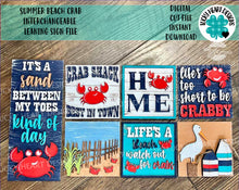Load image into Gallery viewer, Summer Beach Crab Interchangeable Leaning Sign File SVG, LuckyHeartDesignsCo
