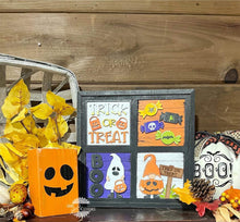 Load image into Gallery viewer, Gnome Halloween Interchangeable Leaning Sign File SVG, Glowforge Tiered Tray, LuckyHeartDesignsCo