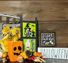 Load image into Gallery viewer, Gnome Halloween Interchangeable Leaning Sign File SVG, Glowforge Tiered Tray, LuckyHeartDesignsCo