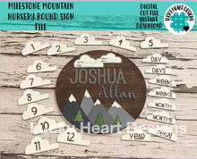 Load image into Gallery viewer, Milestone Mountain Nursery Round Sign, SVG FILE