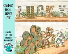 Load image into Gallery viewer, Standing Lucky Clover St. Patrick's Day File SVG, Glowforge Decoration DIY Kit