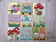 Load image into Gallery viewer, Gnome Spring Interchangeable Leaning Sign File SVG, Tiered Tray Glowforge, LuckyHeartDesignsCo