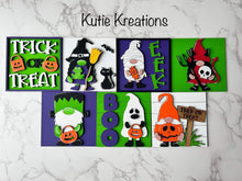 Load image into Gallery viewer, Gnome Halloween Interchangeable Leaning Sign File SVG, Glowforge Tiered Tray, LuckyHeartDesignsCo