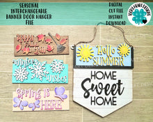 Load image into Gallery viewer, Seasonal Interchangeable Banner Door Hanger File SVG, Glowforge, LuckyHeartDesignsCo