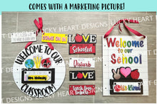 Load image into Gallery viewer, School classroom Interchangeable Door Hanger File SVG, Glowforge Teacher Gift, LuckyHeartDesignsCo