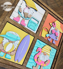 Load image into Gallery viewer, Summer Gnome Interchangeable Leaning Sign File SVG, Glowforge, LuckyHeartDesignsCo