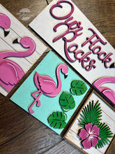 Load image into Gallery viewer, Flamingo Interchangeable Leaning Sign File SVG, Glowforge, LuckyHeartDesignsCo