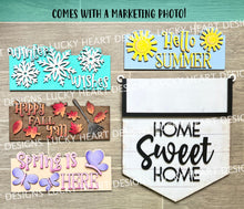 Load image into Gallery viewer, Seasonal Interchangeable Banner Door Hanger File SVG, Glowforge, LuckyHeartDesignsCo