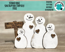 Load image into Gallery viewer, Standing Snowman Family File SVG, Glowforge Farmhouse, LuckyHeartDesignsCo