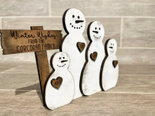 Load image into Gallery viewer, Standing Snowman Family File SVG, Glowforge Farmhouse, LuckyHeartDesignsCo