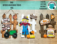 Load image into Gallery viewer, Fall Interchangeable Fence File SVG, Glowforge, Scarecrow, Gnome, Tractor, LuckyHeartDesignsCo