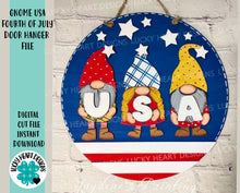 Load image into Gallery viewer, Gnome USA Fourth of July Door Hanger File SVG, Glowforge America, LuckyHeartDesignsCo