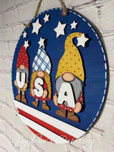Load image into Gallery viewer, Gnome USA Fourth of July Door Hanger File SVG, Glowforge America, LuckyHeartDesignsCo