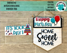 Load image into Gallery viewer, Birthday Interchangeable Banner Sign File, Glowforge, LuckyHaertDesignsCo