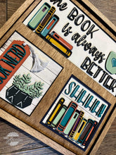 Load image into Gallery viewer, Reading Interchangeable Leaning Sign File SVG, Glowforge Books, LuckyHeartDesignsCo