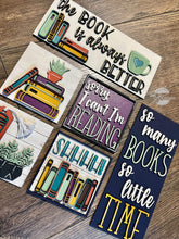 Load image into Gallery viewer, Reading Interchangeable Leaning Sign File SVG, Glowforge Books, LuckyHeartDesignsCo