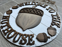 Load image into Gallery viewer, Welcome to the Nuthouse Acorn Door Hanger File SVG, Glowforge, LuckyHeartDesignsCo