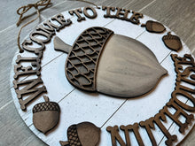 Load image into Gallery viewer, Welcome to the Nuthouse Acorn Door Hanger File SVG, Glowforge, LuckyHeartDesignsCo