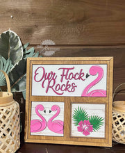 Load image into Gallery viewer, Flamingo Interchangeable Leaning Sign File SVG, Glowforge, LuckyHeartDesignsCo