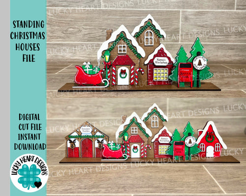 Standing Christmas Houses Santa's Village File SVG, Glowforge, LuckyHeartDesignsCO