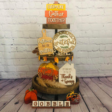 Load image into Gallery viewer, Thanksgiving Tiered Tray File SVG, Glowforge Laser, Thankful Fall Tier Tray, LuckyHeartDesignsCo