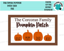 Load image into Gallery viewer, Pumpkin Patch Family Sign File SVG, Glowforge Fall, LuckyHeartDesignsCo