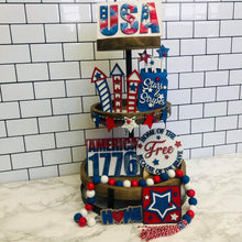 Load image into Gallery viewer, Patriotic Tiered Tray File SVG, Glowforge 4th of July Tier Tray, Lucky Heart Designs