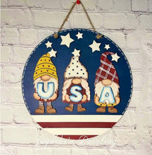 Load image into Gallery viewer, Gnome USA Fourth of July Door Hanger File SVG, Glowforge America, LuckyHeartDesignsCo