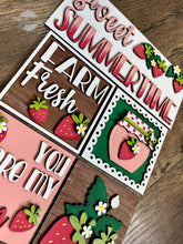 Load image into Gallery viewer, Strawberry Interchangeable Leaning Sign File SVG, Sweet Summer, Glowforge, LuckyHeartDesignsCo