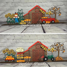 Load image into Gallery viewer, Fall Pumpkin Standing Houses File SVG, Barn Farm Glowforge, LuckyHeartDesignsCo