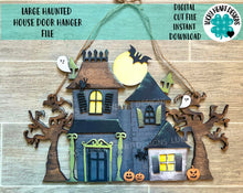 Load image into Gallery viewer, Large Haunted House Door Hanger Sign File SVG, Glowforge, LuckyHeartDesignsCo