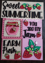 Load image into Gallery viewer, Strawberry Interchangeable Leaning Sign File SVG, Sweet Summer, Glowforge, LuckyHeartDesignsCo