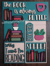 Load image into Gallery viewer, Reading Interchangeable Leaning Sign File SVG, Glowforge Books, LuckyHeartDesignsCo
