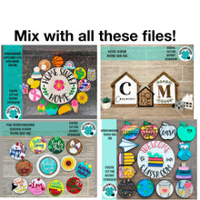 Load image into Gallery viewer, Simple Shapes Round Interchangeable Leaning Sign File, Glowforge, LuckyHeartDesignsCo