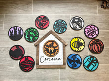 Load image into Gallery viewer, Simple Shapes Round Interchangeable Leaning Sign File, Glowforge, LuckyHeartDesignsCo