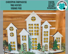 Load image into Gallery viewer, Christmas Farmhouse Tall Houses Village File SVG, Glowforge, LuckyHeartDesignsCo