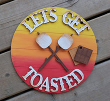 Load image into Gallery viewer, Lets Get Toasted Door Hanger File SVG, Glowforge Smore's Camping Sign