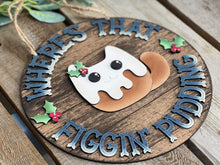 Load image into Gallery viewer, Figgy Pudding Christmas Door Hanger Sign File SVG, Glowforge, LuckyHeartDesignsCo