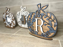 Load image into Gallery viewer, Leafy Floral Initial Standing Pumpkin File SVG, Glowforge. LuckyHeartDesignsCo