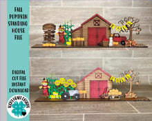 Load image into Gallery viewer, Fall Pumpkin Standing Houses File SVG, Barn Farm Glowforge, LuckyHeartDesignsCo