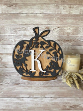 Load image into Gallery viewer, Leafy Floral Initial Standing Pumpkin File SVG, Glowforge. LuckyHeartDesignsCo