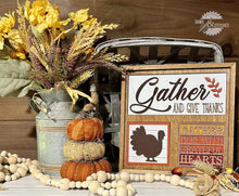 Load image into Gallery viewer, Pilgrim Thanksgiving Interchangeable Leaning Sign File SVG, Tiered Tray Glowforge, LuckyHeartDesignsCo