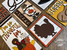 Load image into Gallery viewer, Pilgrim Thanksgiving Interchangeable Leaning Sign File SVG, Tiered Tray Glowforge, LuckyHeartDesignsCo