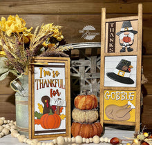 Load image into Gallery viewer, Pilgrim Thanksgiving Interchangeable Leaning Sign File SVG, Tiered Tray Glowforge, LuckyHeartDesignsCo