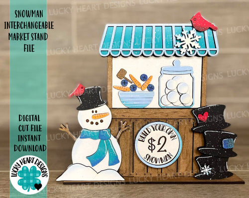 Snowman Interchangeable Market Stand File SVG, Glowforge Winter, LuckyHeartDesignsCo